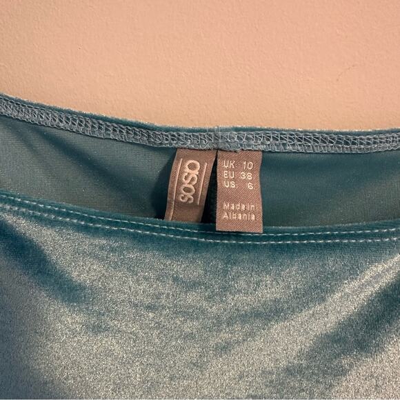 ASOS Blue Velvet Long Sleeve Belted Maxi Dress 6 - Picture 9 of 11